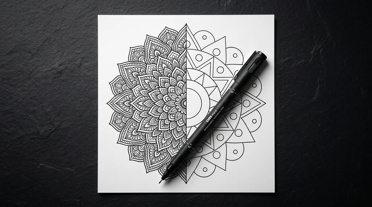 Split Mandala Monochrome Coloring Pages — The Style Trending on PromptBase Right Now