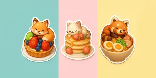 Kawaii Food Nap Friends 3D Stickers