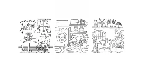 Cozy Shelf Corners Decor Coloring Pages