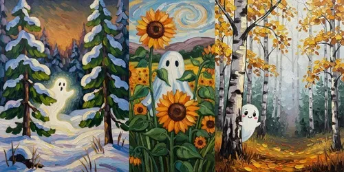 Whimsy Ghost Impasto Landscape Wall Art