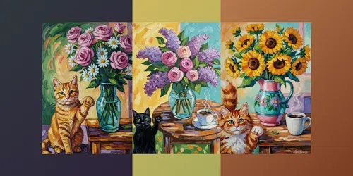 Cats In Bloom Impressionist Wall Art 2