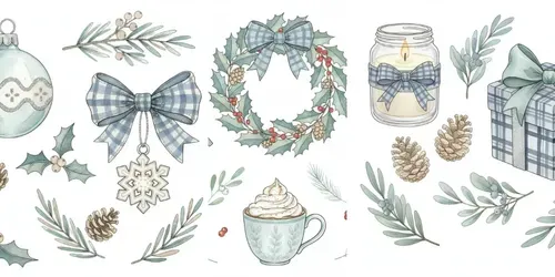 Blue Cottagecore Christmas Clipart Sets