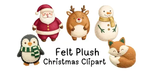 Kawaii Felt Plush Christmas Clipart Sets