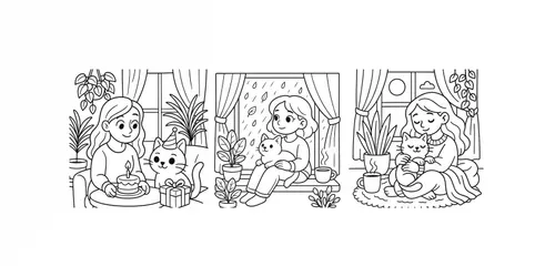 Cute Cat Mom Moments Coloring Pages