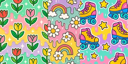 Groovy Retro Cute Seamless Patterns 2
