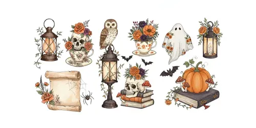Spooky Cottagecore Halloween Clipart Sets