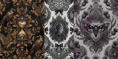 Victorian Gothic Ink Damask Patterns 2