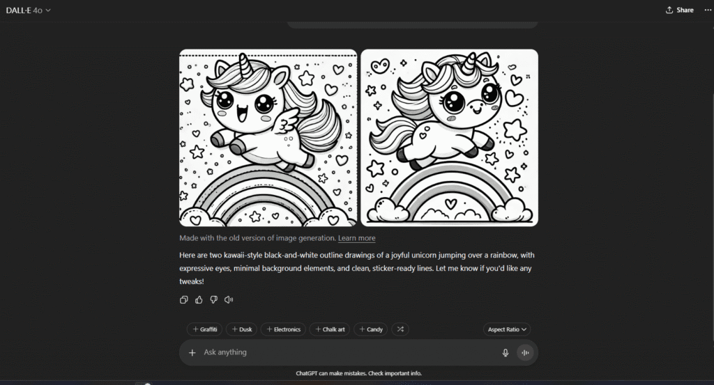DALL·E Coloring Page (via ChatGPT or OpenAI)