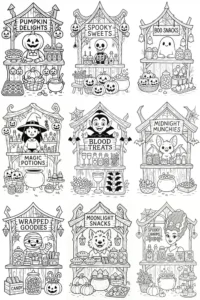 Cute Halloween Market Stands Coloring