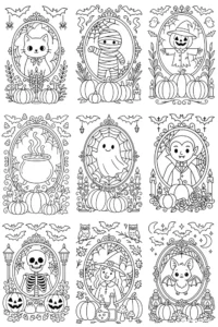 Haunted Halloween Frames Coloring Pages