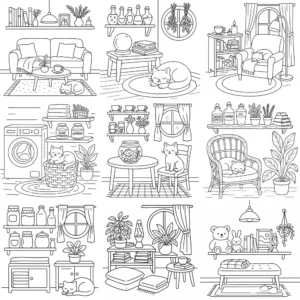 Cozy Shelf Corners Decor Coloring Pages