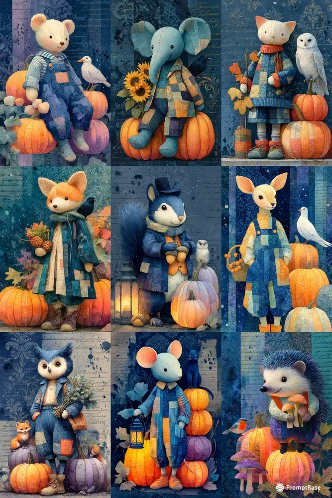 Whimsical Harvest Plush Junk Journals Midjourney Prompt